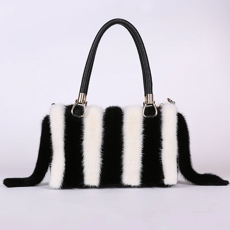 Mink Fur Bag Fashion Women\'s Fur Bag Furry Fur Hangbags Winter Shoulder Bag Day Clutches For Women Lady Simple Style Evening Bag