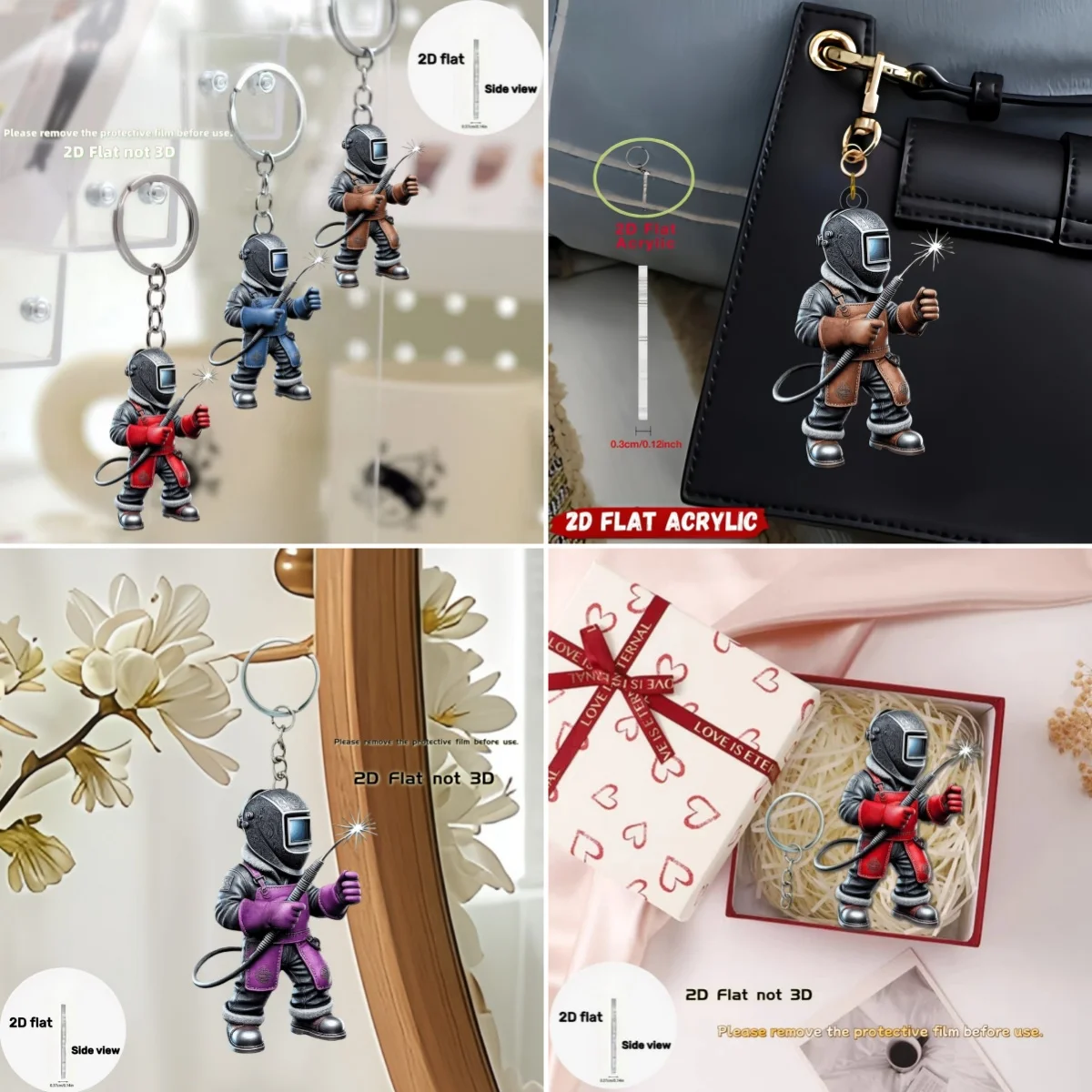 رواية لحام قلادة المفاتيح لحام تحت عنوان 2D شقة الاكريليك حلية سحر شنقا الديكور للسيارة/حقائب/المعفلة/حفلة/هدية