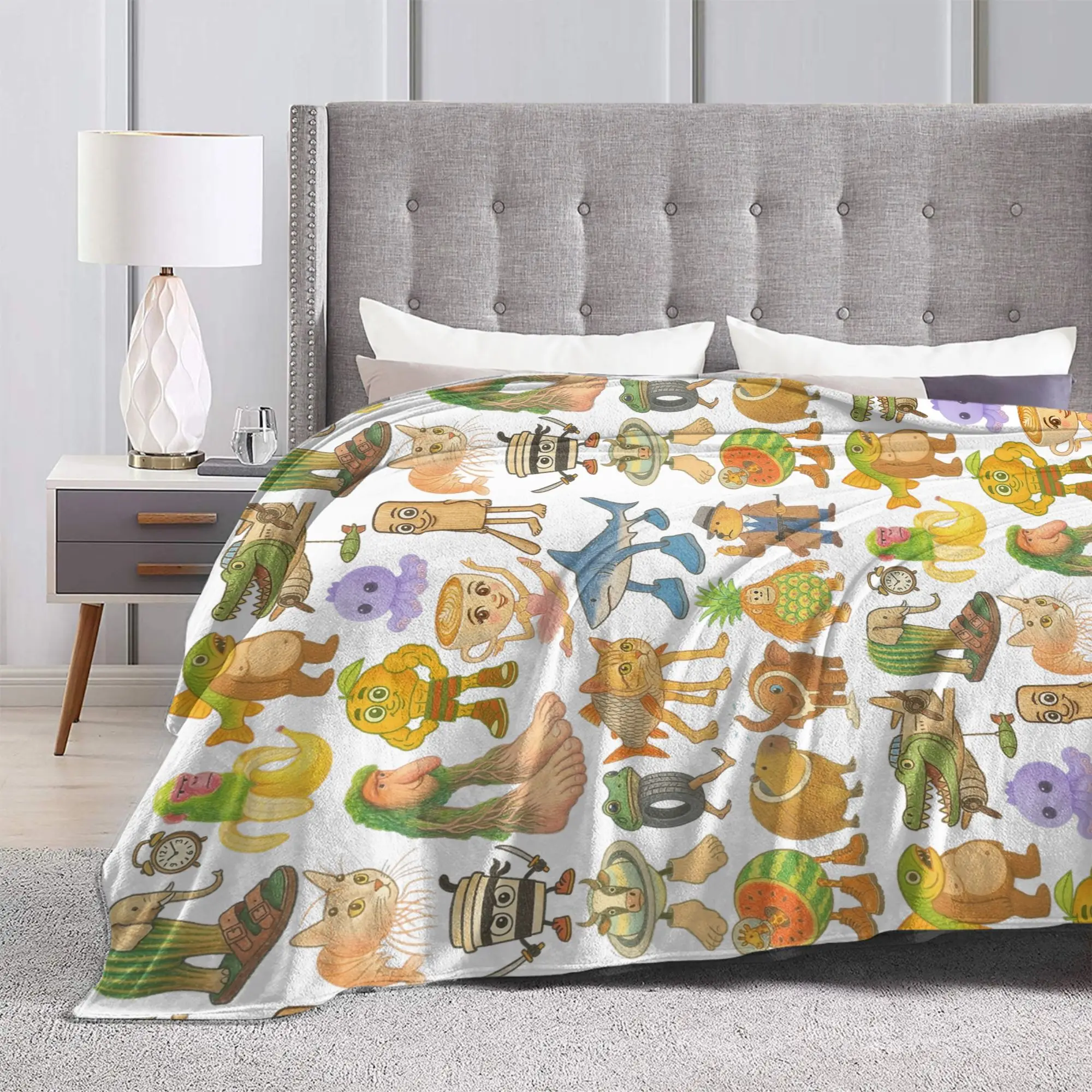 Italian Brainrot Meme Type Collection Crayon Blanket Flannel Spring Autumn Soft Throw Blankets for Bedding Couch Bedspreads