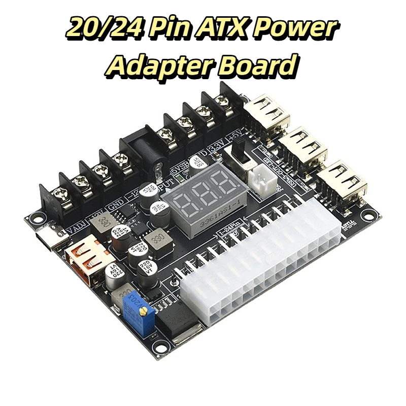 Adjustable Voltage 20/24 Pin ATX Power Adapter Board - Red Digital Display | PD2.0/PD3.0 Compatible
