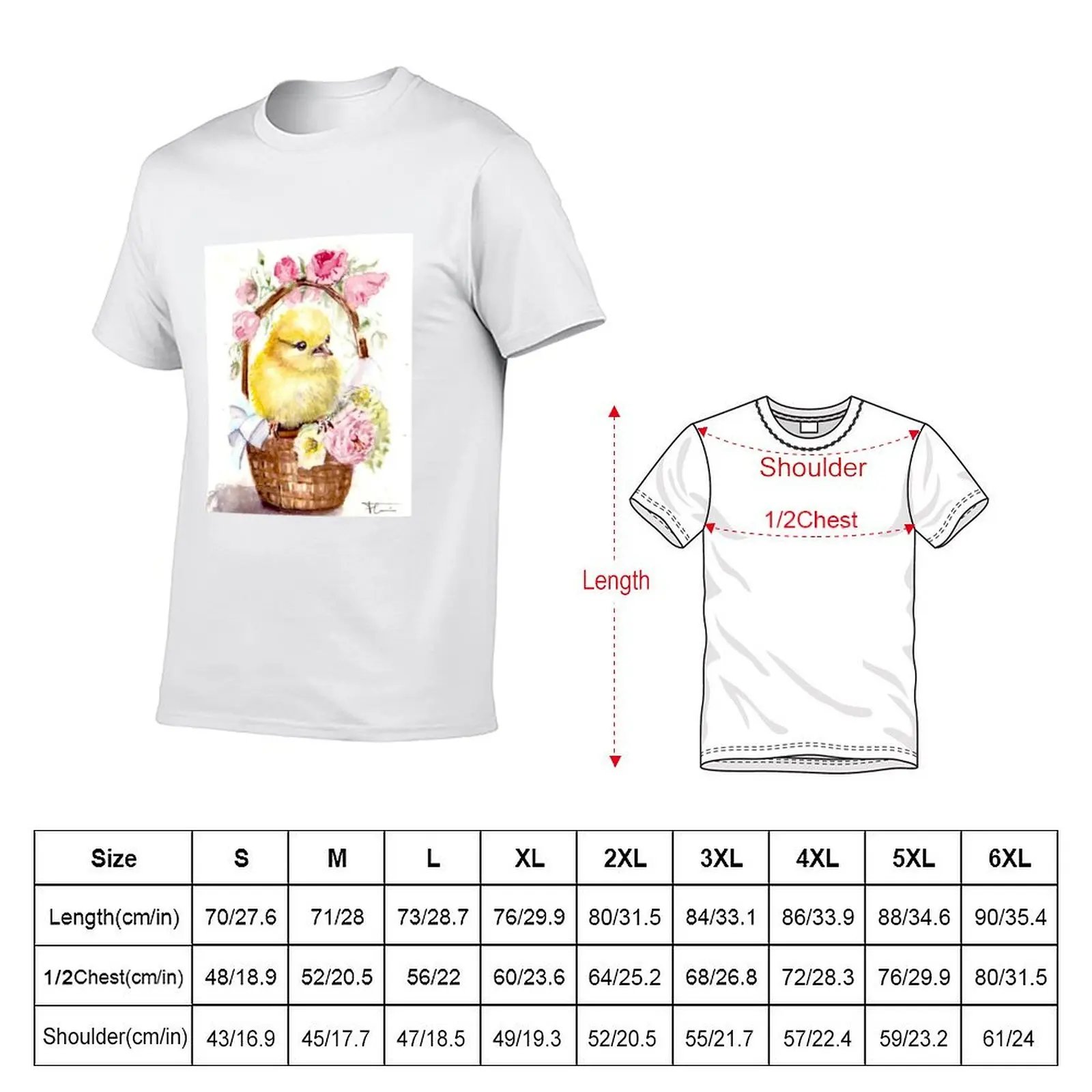Watercolor, spring chick in basket and roses T-Shirt t shirts for man graphic tees cotton t shirt man T-Shirt
