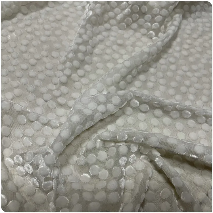 2022 White Dots Pattern Burnt Out Hollow Silk Velvet Fabric 10.5