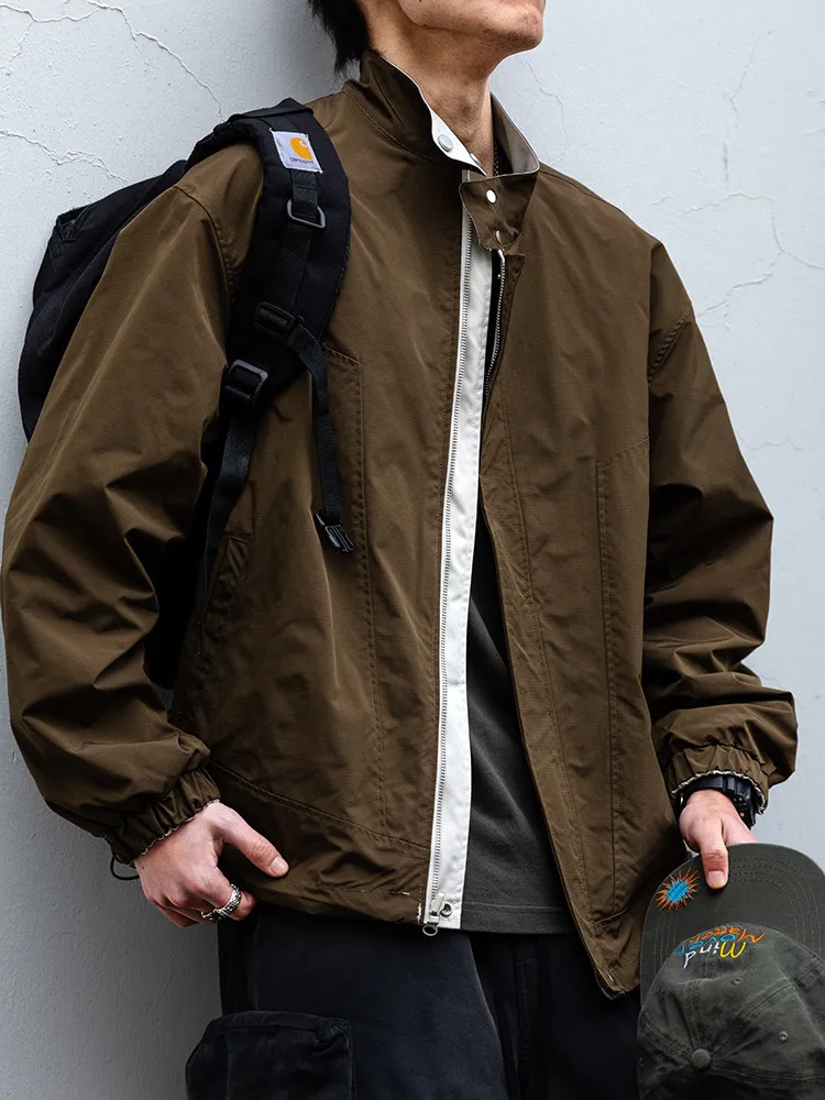 Mens Reversible American Stand Collar Windproof Jacket Loose Fit Casual Trendy Spring Autumn Utility Streetwear Outdoor Coat
