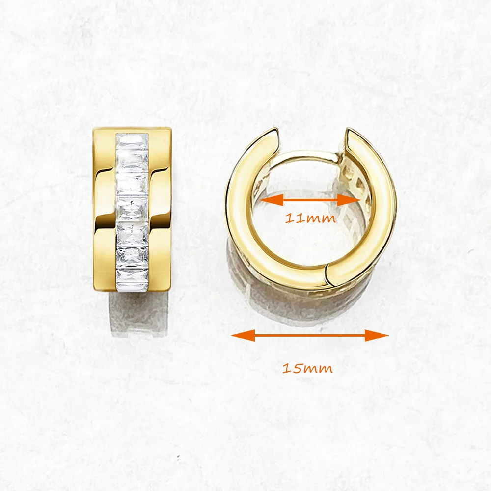 Golden Creole Hinged Hoop Earrings White Stone Europe Style Elegant Fine Jewerly For Women Gift In 925 Sterling Silver