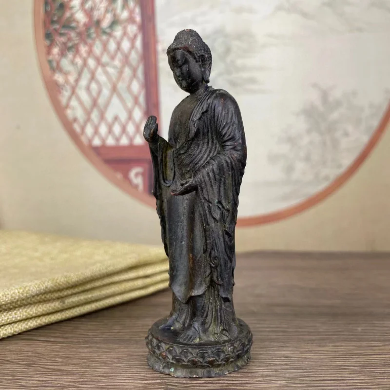 Antique Sakyamuni Copper Alloy Vairocana Home Mini Lotus Small Buddha Statue Pocket Ornaments