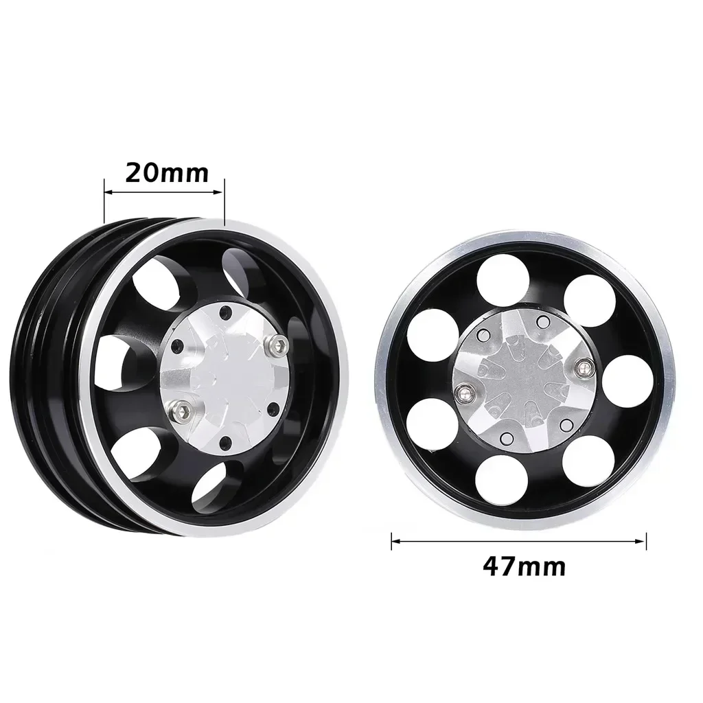 2PCS RC Car Metal Trailer Front Rear Hub Rim 7 Spokes for 1/14 Tamiya Tractor Truck RC Climber Trailer