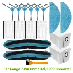 For Conga 7490 Immortal Main Brush Mop Cloth Hepa Filter Dust Bags Side Brushes For Conga 8290 Immortal Vacuum Cleaner Parts