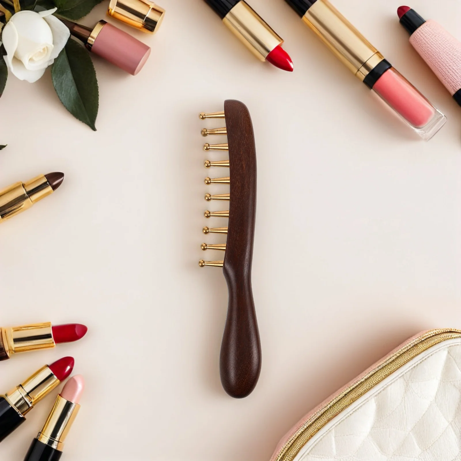 

Gold Sandalwood Scalp Massager Wide Tooth Wooden Comb Natural Hair Massage Tool Meridian Care Gua Sha Brush Detangling Stress