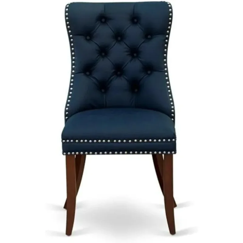 كرسي East West Furniture Dallas Parsons - تنجيد معنقدة بأزرار باللون الأزرق الداكن مع زخرفة رأس الأظافر #2