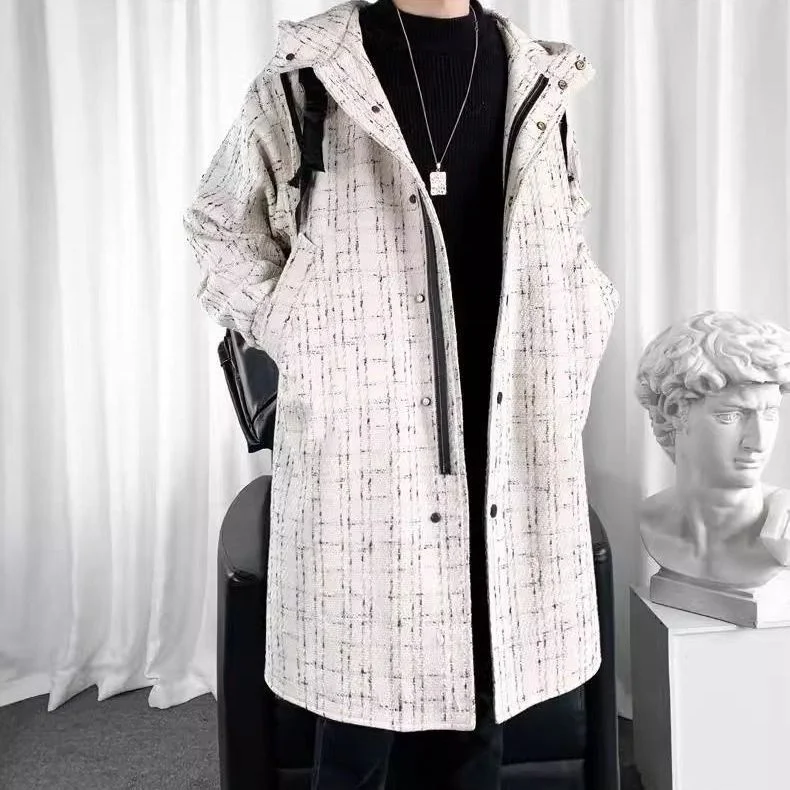 

Trench Uomo Vintage Coat Mens Linen Overlong Bar Classic Gentleman Rainproof Colorblock Cool English Fringed Back High End Waxed