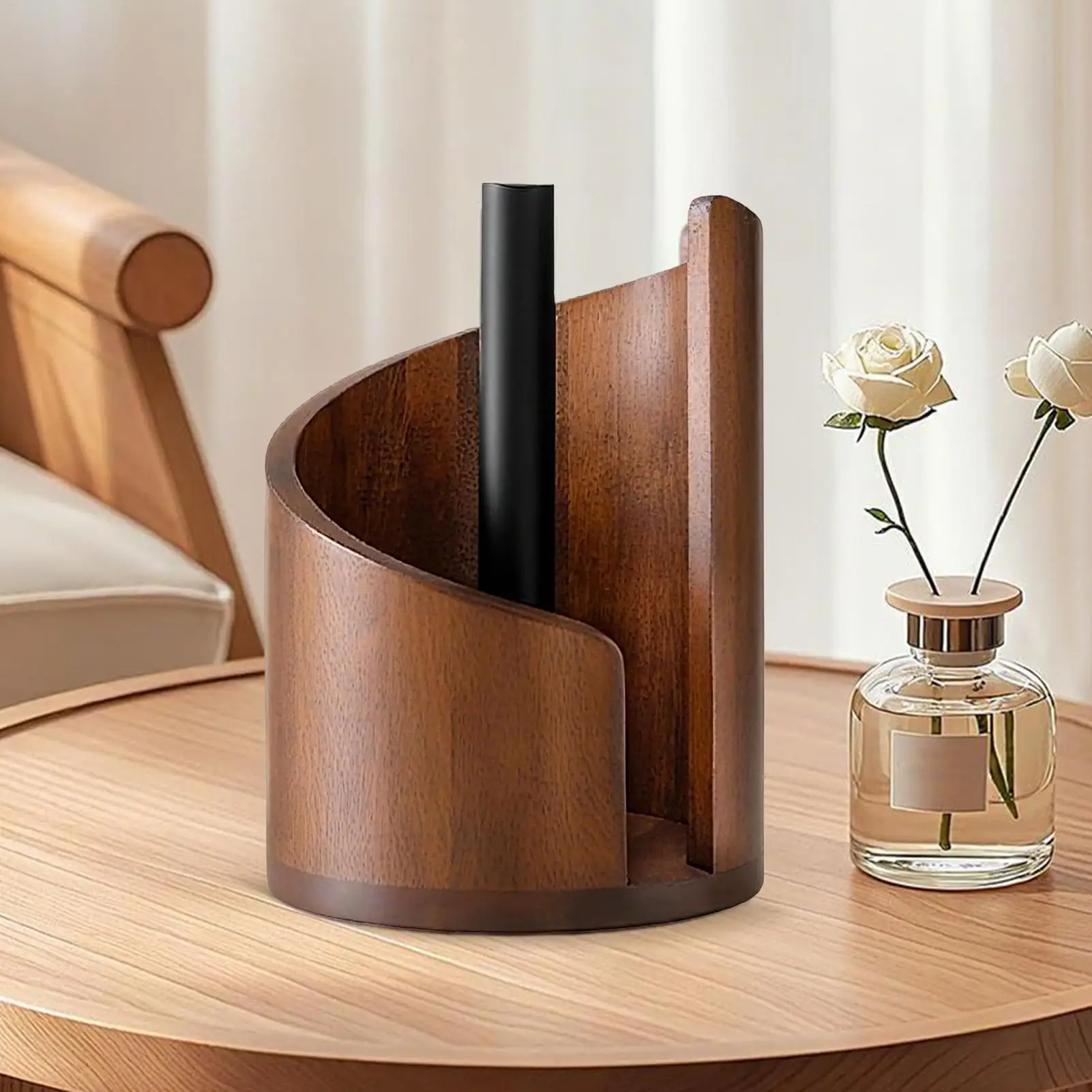 

Wooden Paper Towel Dispenser Rack Paper Towel Holder Wooden Round Base Countertop Wood Paper Towel Stand For Bathroom Kitchen