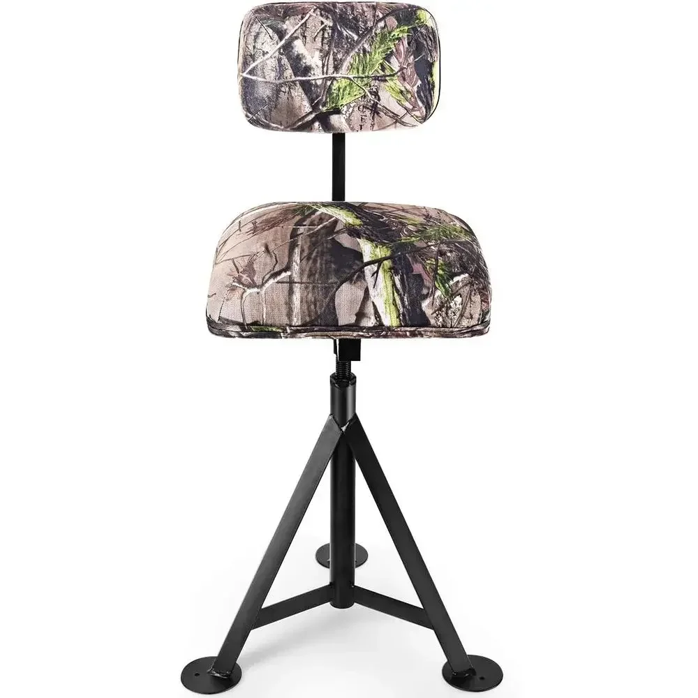 

360° Swivel Camouflage Hunting Chair with Detachable Backrest, Padded Seat, Height Adjustable for Outdoor Activities