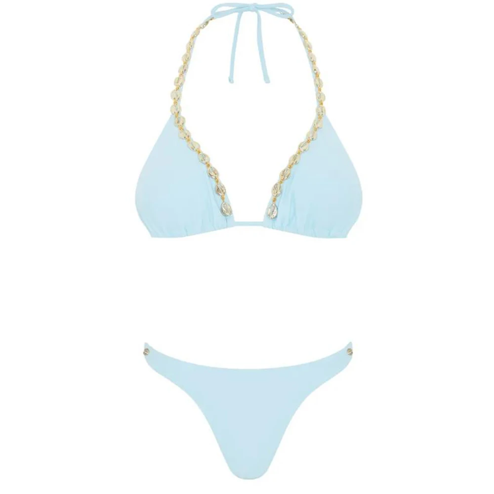 ชุดบิกินี่ไมโครเซ็กซี่สำหรับผู้หญิงช่วงฤดูร้อน แบบผูกคอ บราเสริมฟองน้ำ ชุดว่ายน้ำสองชิ้น บิกินี่ทรงบราซิลเลียน