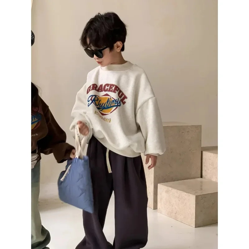 الأطفال هوديي 2025 الشتاء الكورية طفل الفتيان الفتيات إلكتروني طباعة بلوزة من الصوف الاطفال فضفاضة سميكة الدافئة البلوز القمم