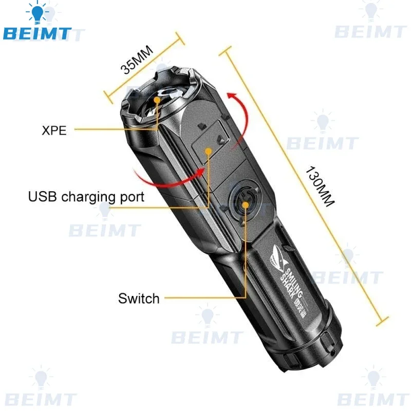 XPE taşınabilir süper parlak el feneri USB şarj edilebilir meşale çok fonksiyonlu Zoom yakıcılar Mini aydınlatma su geçirmez kamp ışık