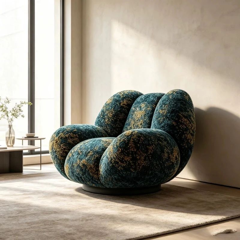Fluffy Armchair Plush Chenier Swivel Single Sofa Leisure Chair