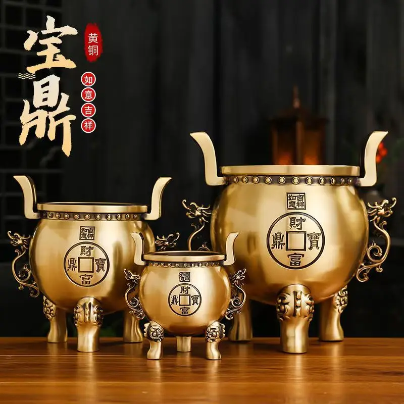 Large Copper Double Home Dragon Burner Ornament Ancestral Buddhist Hall Temple Brass Incense