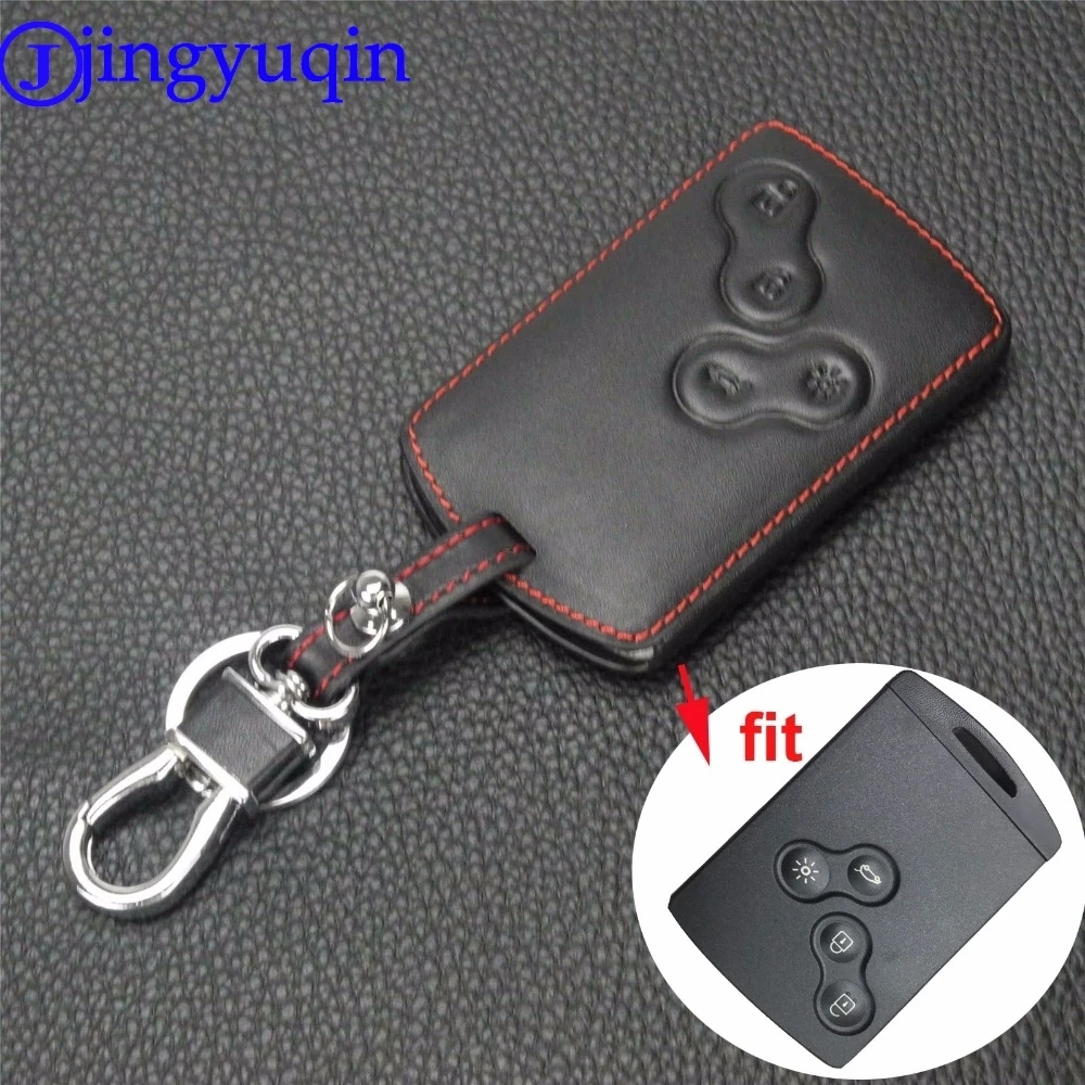 jingyuqin Remote 4 B Leather Key Case Cover For Renault Koleos Laguna 2 3 Megane 1 2 3 Sandero Scenic Captur Clio Duster Fluence