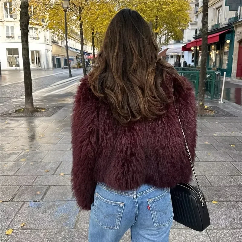 TRAF Soft Faux Fur Coat Women Fluffy Cropped Jackets For Women Warm Autumn Winter Coat Woman Fashion Long Sleeve New In Jackets