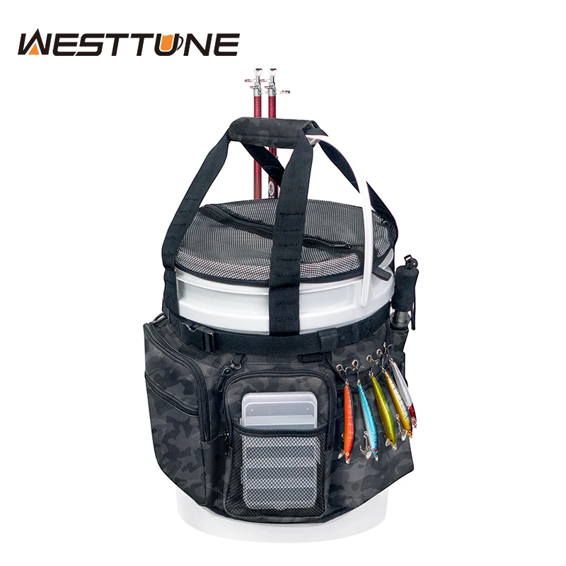 

WESTTUNE Органайзер для рыболовных ведер с крышкой для ведра Сумка для снастей для зимней рыбалки Ведро на 5 галлонов Сумка для инструментов для рыболовных снастей и аксессуаров