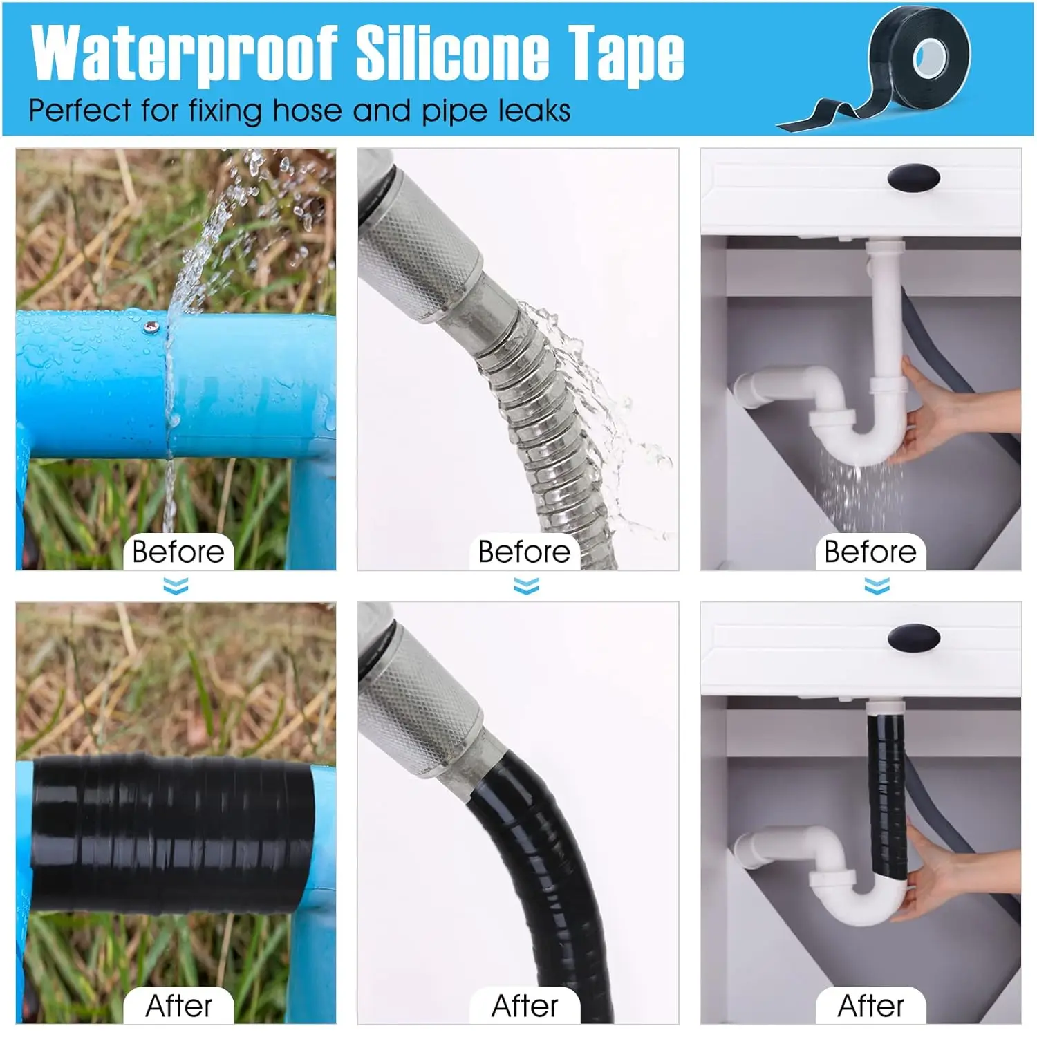 1.5-30m Self-Fusing Silicone Tape Self-Adhesive Plumbing Pipe Repair Tapes Waterproof Hose Leaks Wrapping Electrical Wires Tapes