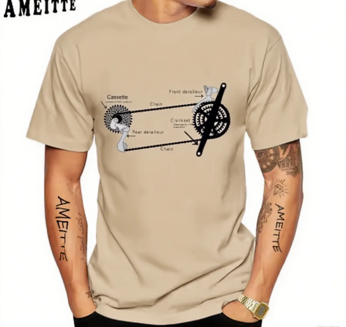 

Cycling Culture Cotton Tee Bicycle Drivetrain Diagram Print Ideal for Bike - Inspired Outfits Brand Streetwear Print New Arrival
