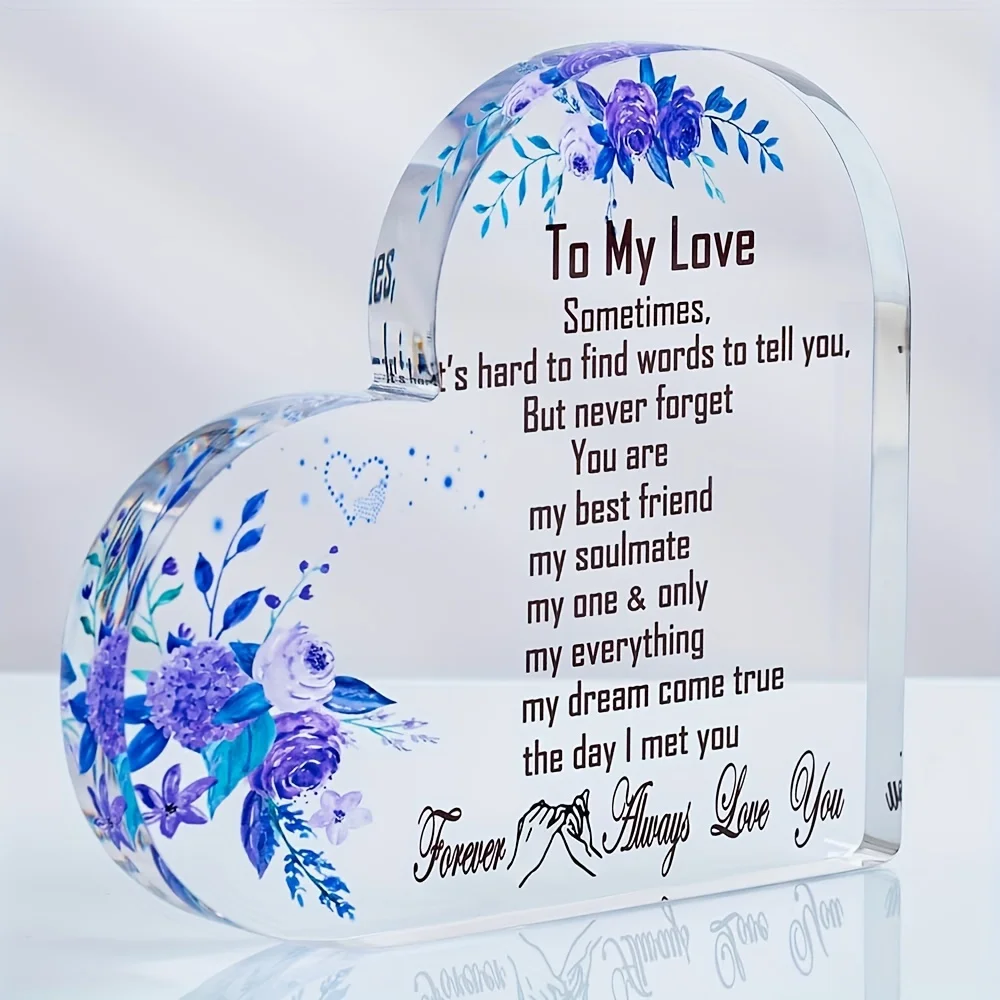 1pc,Wedding Gift for Her His Wife Husband Acrylic Heart Shape Memorial Brand Plaque Logo Romantic Birthday Christmas Anniversary