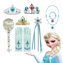 Disney Frozen 1/2 Elsa akcesoria rękawiczki różdżka korona zestaw biżuterii Elsa peruka warkocz dla księżniczki sukienka odzież akcesoria Cosplay