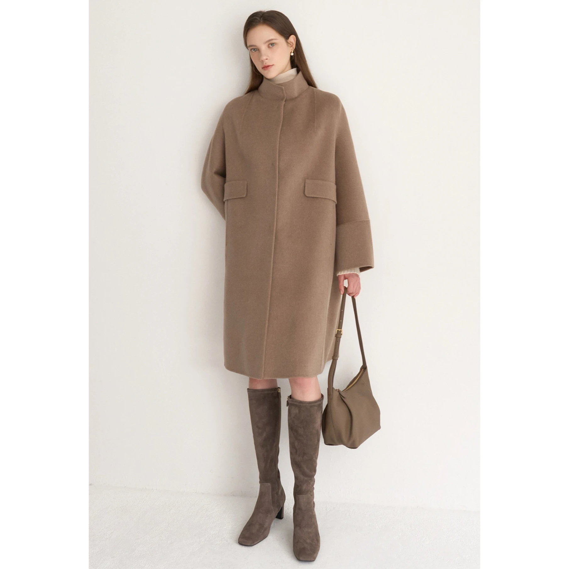 

Double-Sided Hand-Stitched Camere Jaet Lemon Cheese MIN25 Autumn Elely Tailored H-ape Slimming Stand Collar Coat