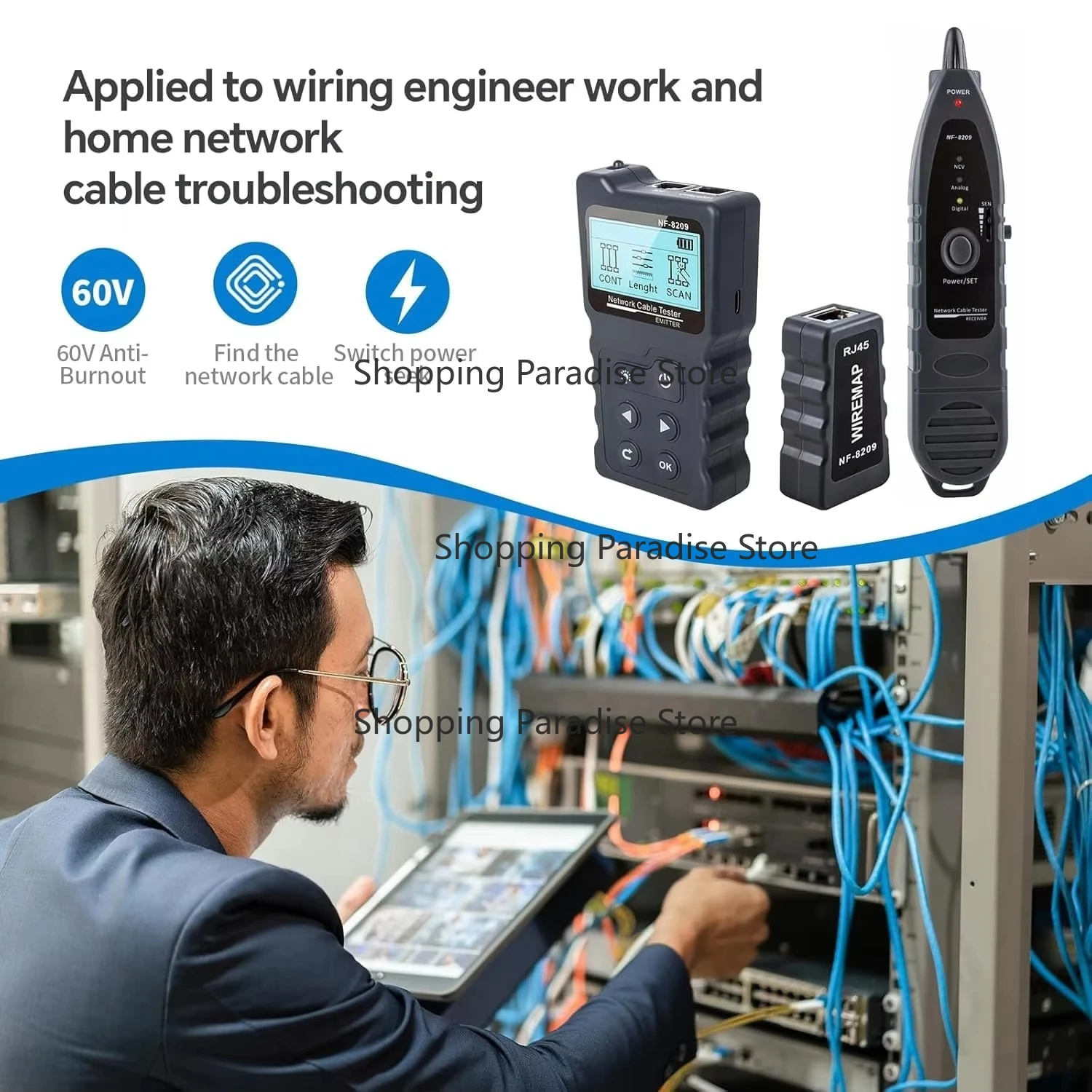 NF-8209 High Accuracy Network Cable Tester PLength for RJ45 Telephone Line Finder Home OE NCV CAT5/CAT6 Wire Tracer