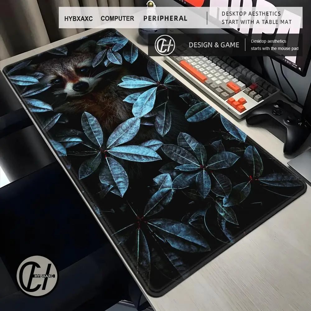 Cute raccoon Jungle Green Leaves Mouse Pad XXL Rubber Base Anti-slip PC Desk Accessories Mousepad for Offices&Gamer Keyboard Mat