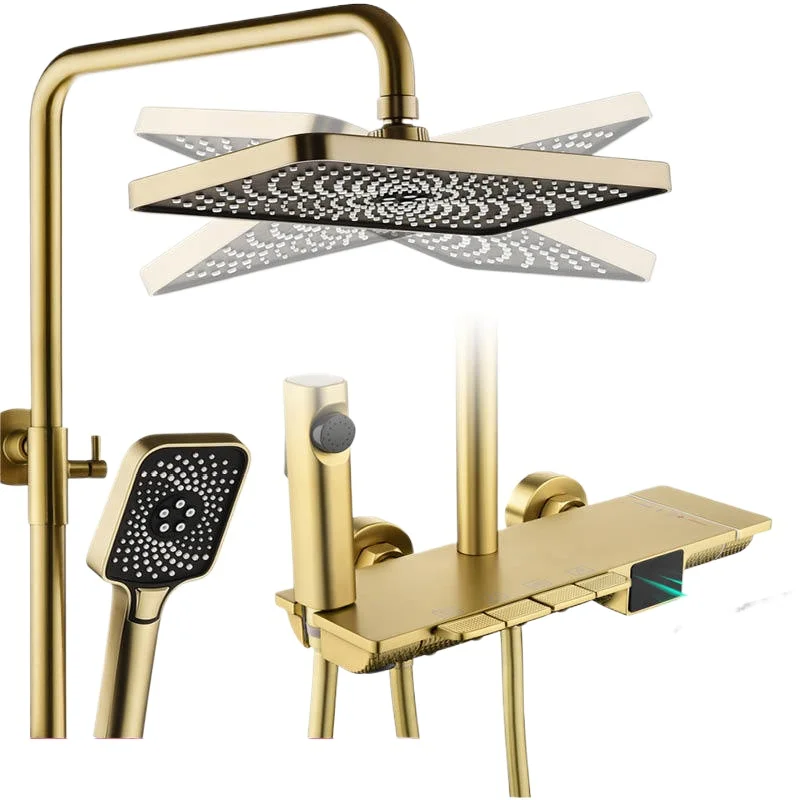 

All-copper brushed gold shower, hydroelectric power generation, digital display, constant temperature, shower set.