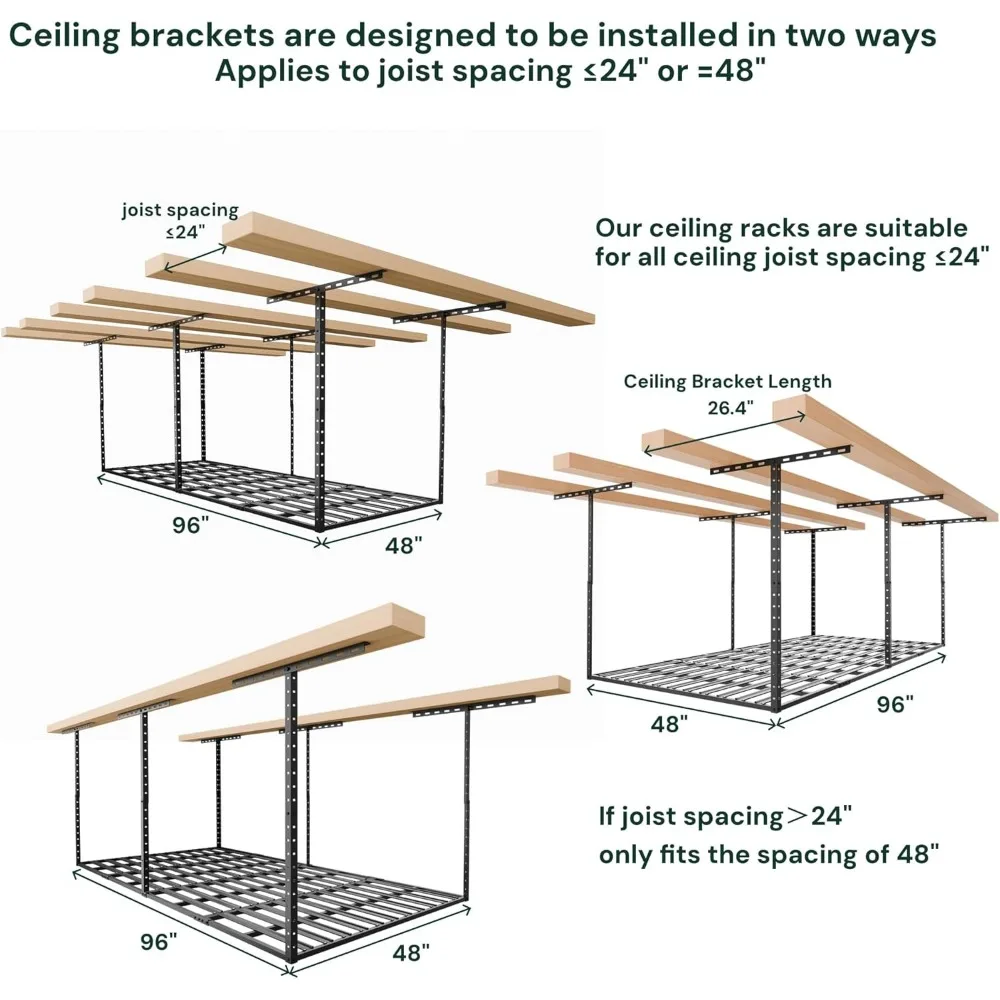 4x8 Garage Storage Overhead Rack Organization, Adjustable Ceiling Mounted Storage Racks, 750LBS Weight Capacity, 22"-40" Ceilin