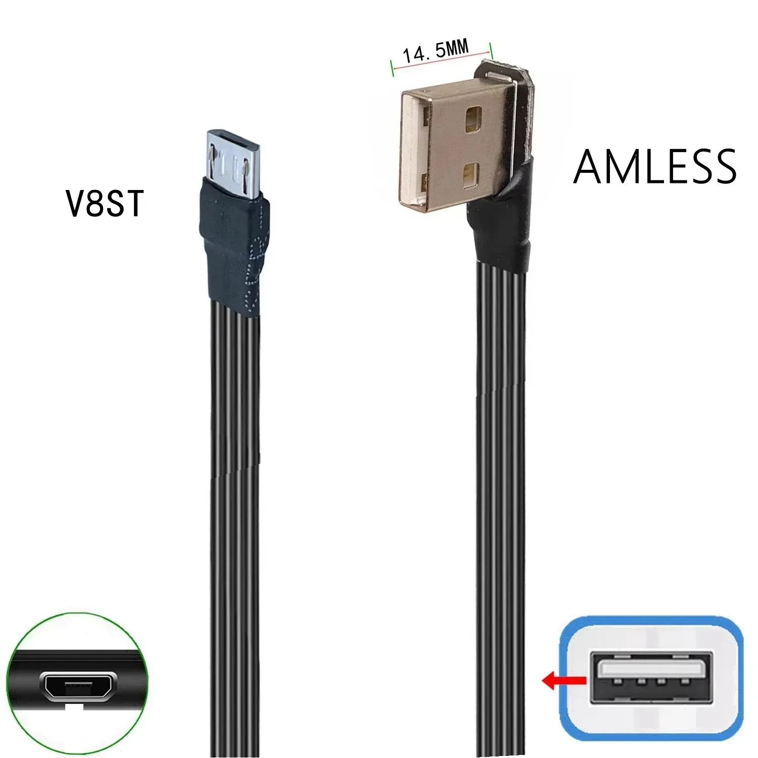 

Super Flexible Flat Straight /Up /Down /Left /Right Angle 90 Degree USB Micro USB Male to UltraShort USB Data Cable 5CM-3M