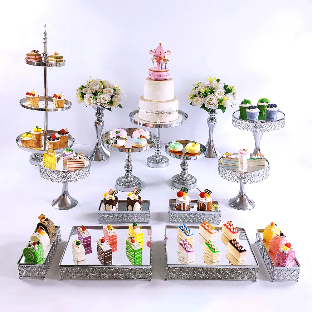 Gold Silver 6- 20pcs  Metal  Crystal Cake Stand Set Display Wedding Birthday Party Dessert  Cupcake Plate Rack