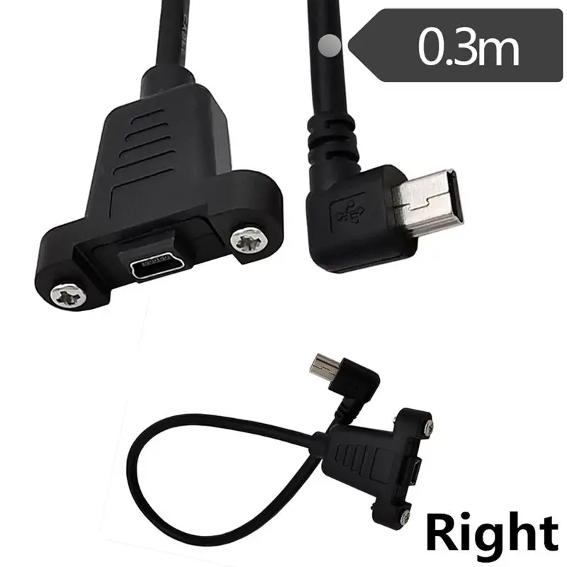 USB Mini 5P Male to Female 90 Degree Bend With Ear Screws Can Fix The Baffle Cable, Digital Device Transmission Extension Cable