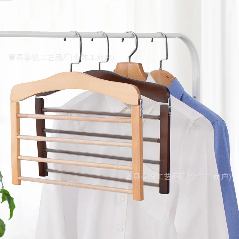 Cross-Border Solid Wood Multifunctional Clothes Storage Rack Multi-Layer Pants Hanger Household Magic Wooden Storage Scarf Hange