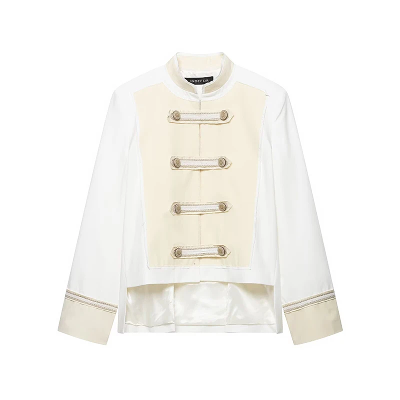 YENKYE Damen-Jacke im Militärstil, kurz geschnitten, hoher Kragen, lange Ärmel, mit dekorativen Knöpfen, elegante, lässige Oberbekleidung