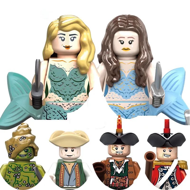 The Caribbean Pirates Mermaid Princess Tamara Syrena Jack Sparrow Shark Model Building Blocks Enlighten Figure Toys For Children