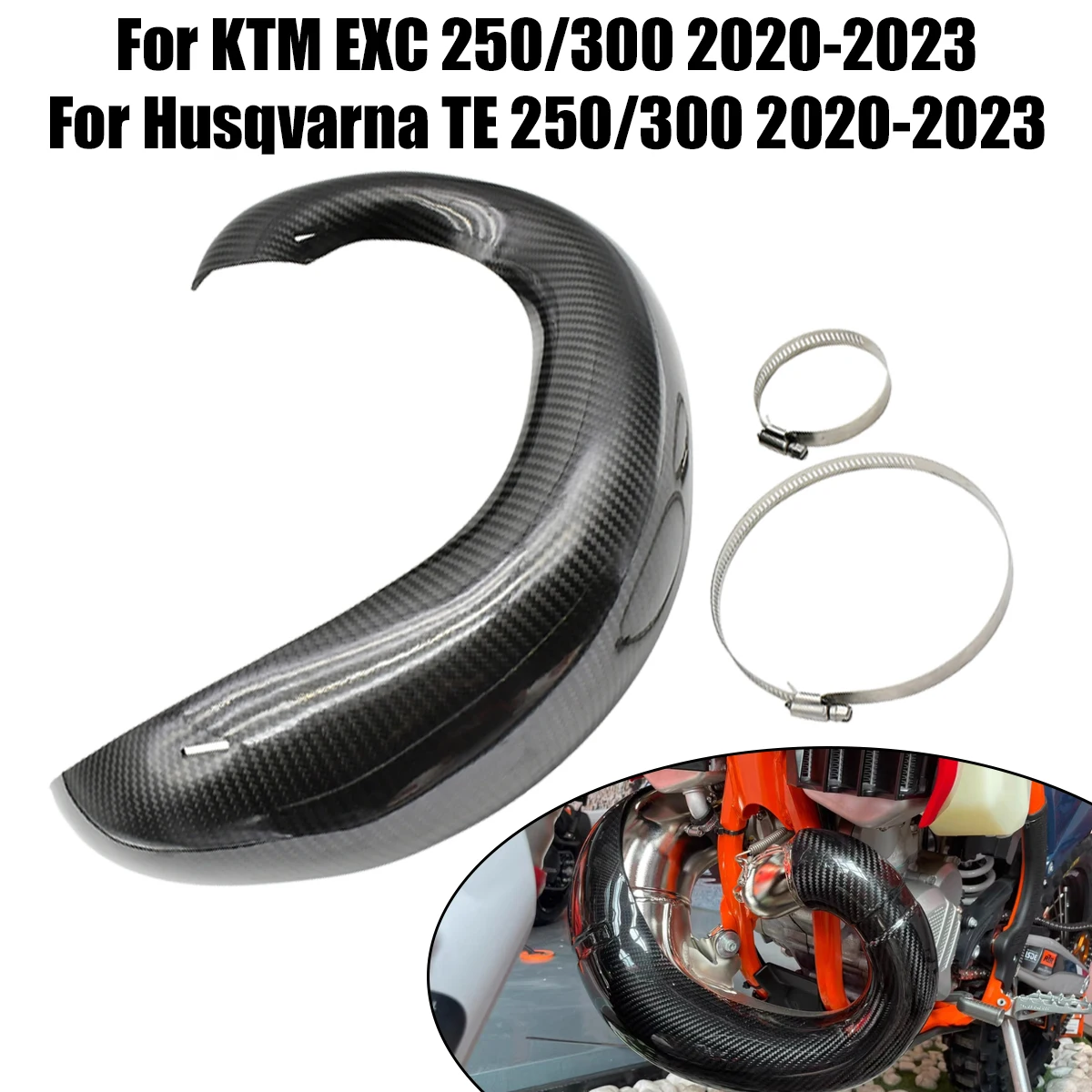 

Motorcycle Exhaust Guard Carbon Fiber Black Protection Heat Shield Cover For KTM EXC 250 300 For Husqvarna TE 2020 20212022 2023