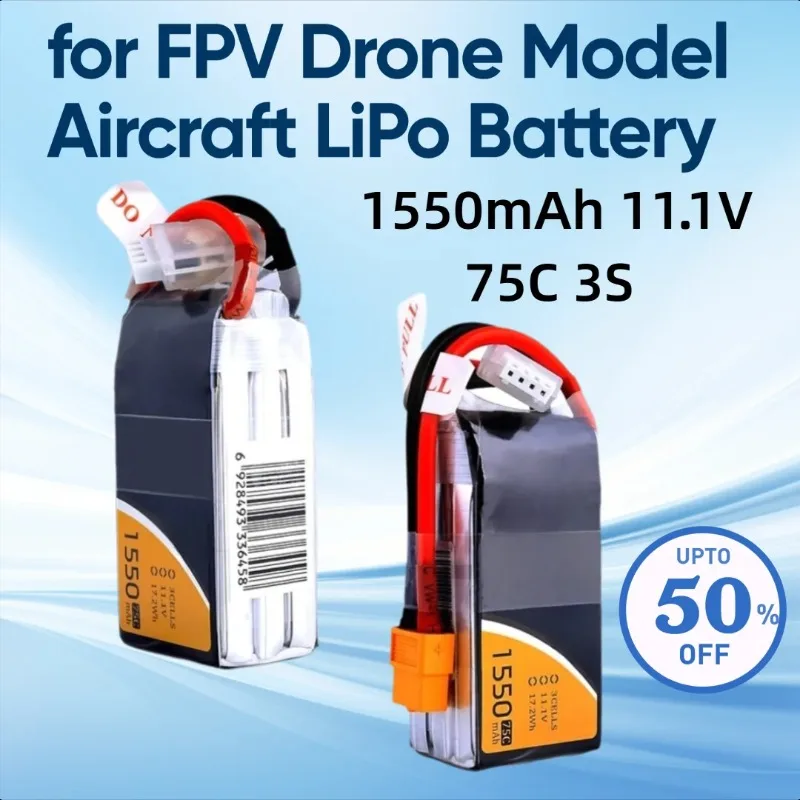 

For Gens ACE 1550mAh 11.1V 75C 3S FPV Drone Model Aircraft LiPo Battery