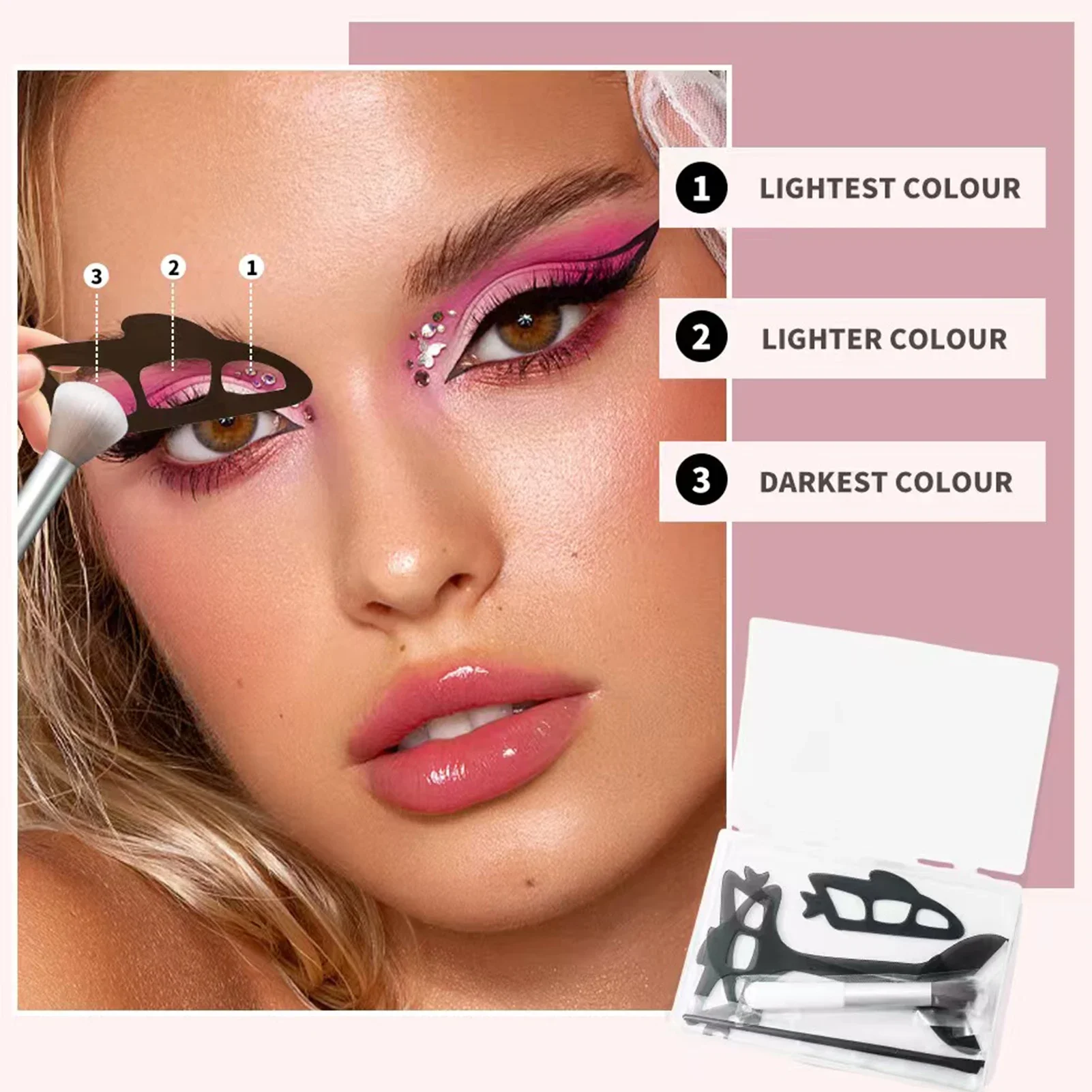 4 stuks oogmake-up stencils met 2 stuks borstel Eyetour Your Glam Bestie Quick oogmake-up sjabloon voor dames meisjes