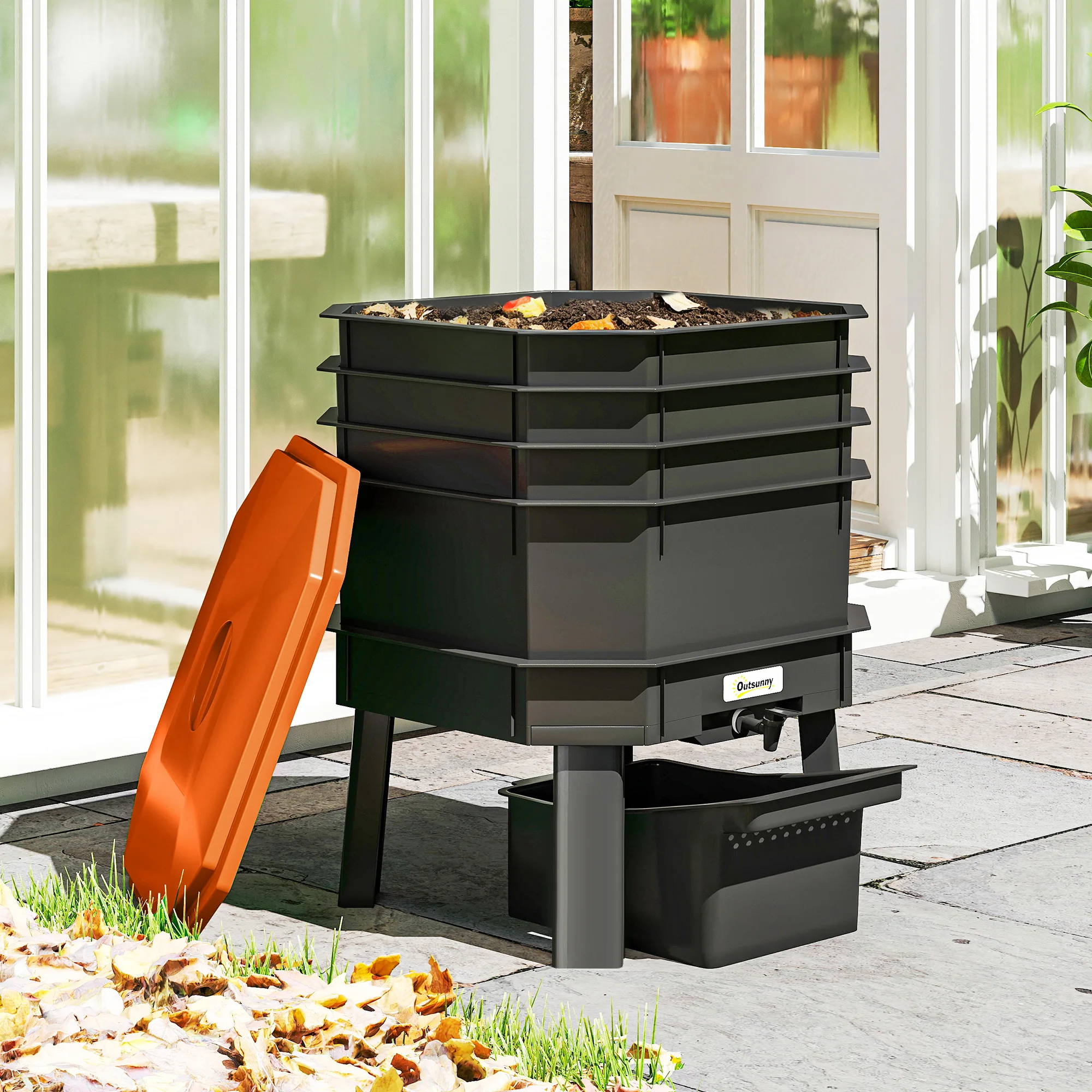 4-Tray 7.4 Gal Outdoor & Indoor Worm Composter Bin, Orange