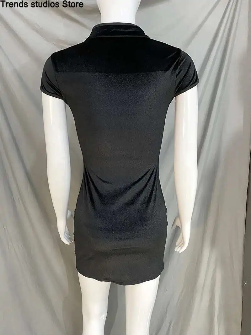 فستان صيفي نسائي Y2K شيونغسام مخملي أنيق أسود مثير بأكمام قصيرة وزر للتسوق غير رسمي صور تشيباو فستان ضيق