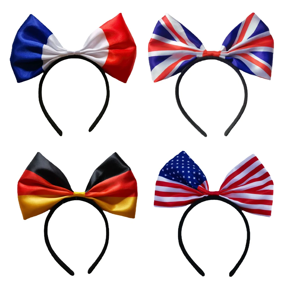 Flag Bow Headband Satin Fashion Bow Headband Lightweight Big Bowknot Headband for Women Ladies Girls