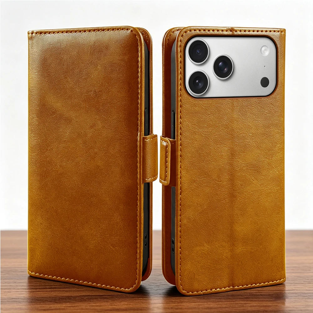Luxury Calf Leather Phone Case For iphone 17 Pro Max 17e 16e Air 16 15 14 Plus 12 Mini 13 Pro Max Flip Case Cover Coque Fundas