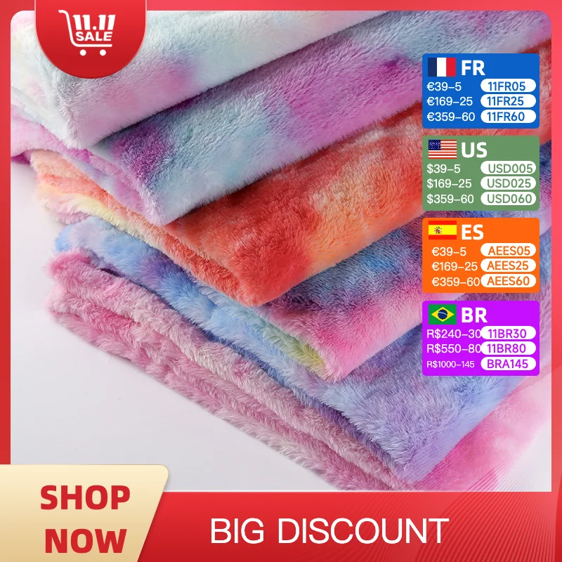 

Colorful Velvet Tie-Dye Fabric Thicken Rabbit plush Cloth velveteen fabric Polyester Short flannel DIY Handmade Sewing quilting