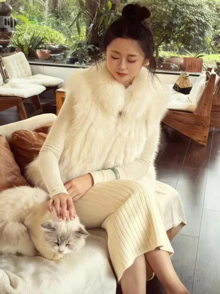 เสื้อกั๊กขนสุนัขจิ้งจอกนำเข้า เสื้อกั๊กผ้าขนสัตว์ เสื้อกั๊กแบบมีร่อง  สไตล์อินเทรนด์ใหม่ล่าสุด