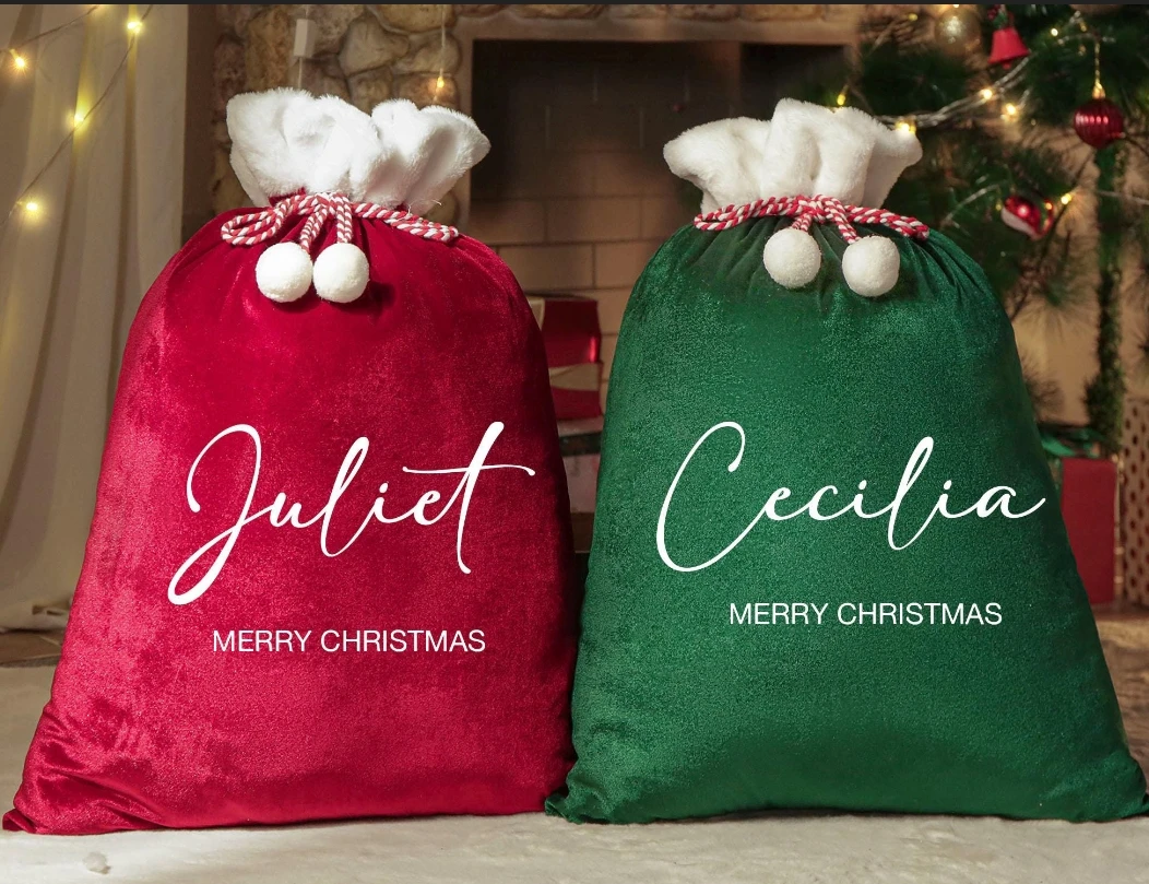 1PC Large Santa Sack, Personalized Christmas Gift Bag Santa Bag with Name, Custom Christmas Stocking Sack