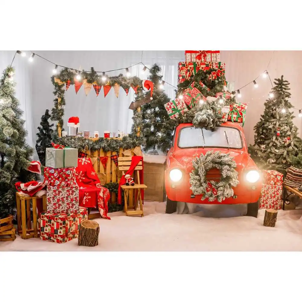 Christmas Tree Gift Photocall Backdrop Window Fireplace Baby Family Portrait Photography Backgrounds Decoration For Photo Studio